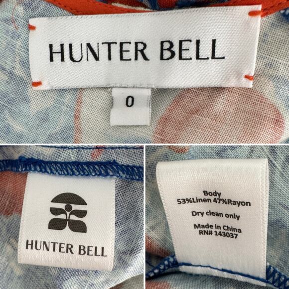 Hunter Bell Casey Dress in Orange Grove blue linen blend midi sheath Size 0 - Picture 11 of 16